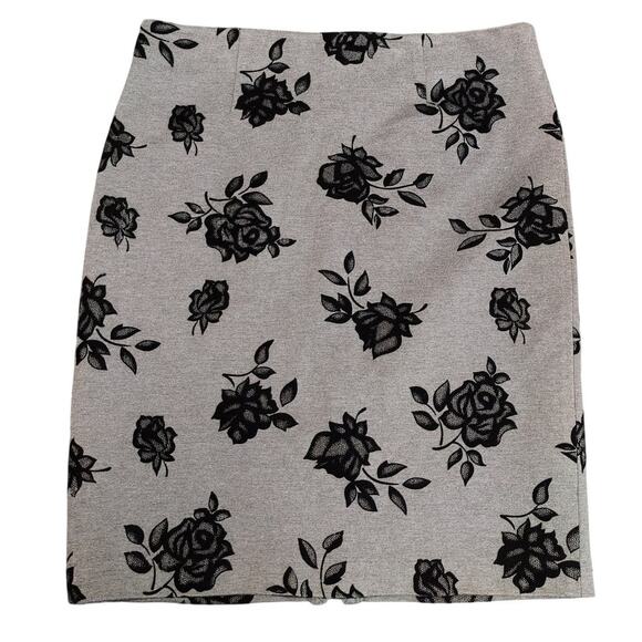 Premise Studio Pencil Skirt Embroidered Floral Length Gray Womens Size 10 - Picture 1 of 9